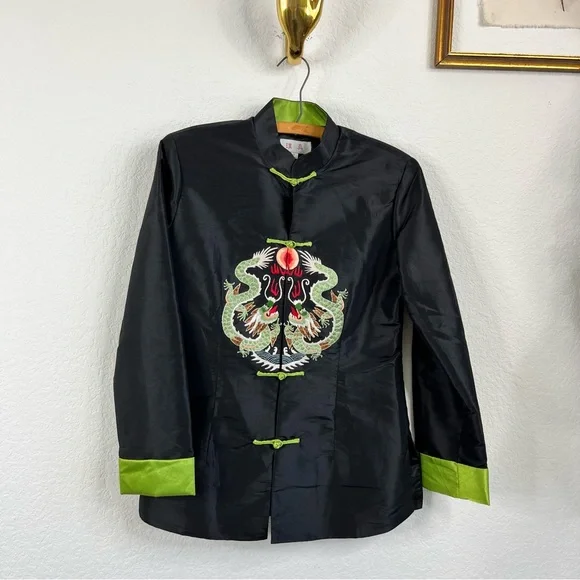 VTG Chinese Dragon Embroidered Mandarin Collar Jacket - Picture 1 of 8